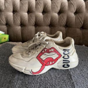 Gucc.i Rhyton Leather Sneakers with Lip Print