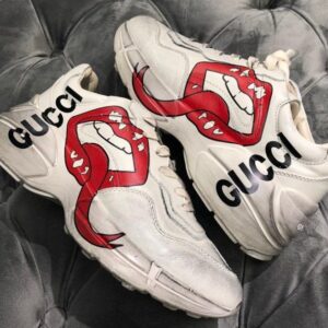 Gucc.i Rhyton Leather Sneakers with Lip Print