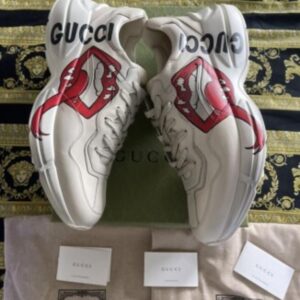 Gucc.i Rhyton Leather Sneakers with Lip Print
