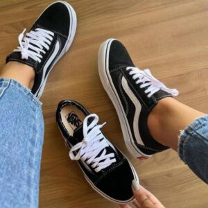 Vans Old Skool Black White for Girls 7A Premium Sneakers(D-1173)