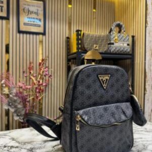 GUESS WOMENS BRAND LOGO BAGPACK WITH DUST BAG AND POUCH (BLACK)