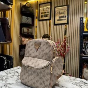 GUESS WOMENS BRAND LOGO BAGPACK WITH DUST BAG AND POUCH (LIGHT BROWN)